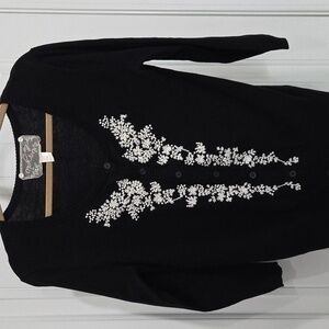 Nick & Mo Womens Black Cardigan Sweater Floral embroidered ,size Large